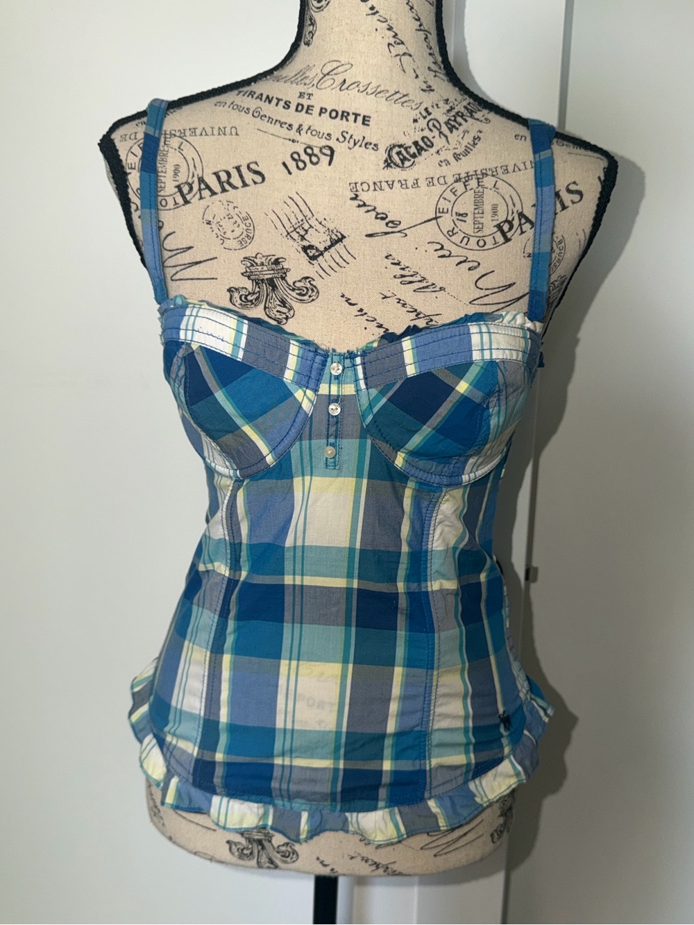 Abercrombie & Fitch Y2K Blue Plaid Bustier Tank Top size small